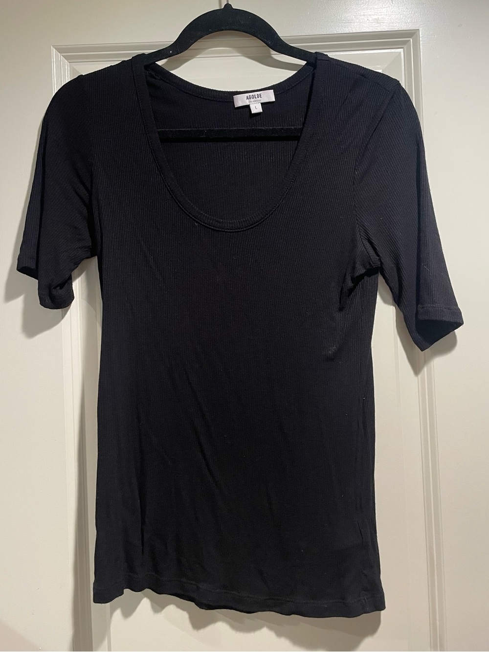 Agolde Black Scoop Neck Ribbed Short Sleeve Tee
